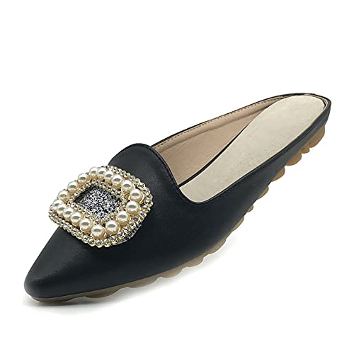 Sparkly Rhinestone Mules for Women - Pointed Toe Slip-On Dress Shoes | Comfortable Backless Loafers & Slides for Parties, Weddings & Office Wear