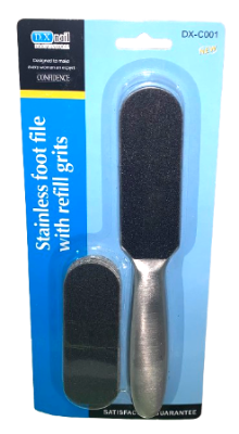 D.X Stainless Steel Foot File with 3 Refillable Grits - Professional Pedicure Tool for Callus Removal & Dead Skin Care at Home or Salon