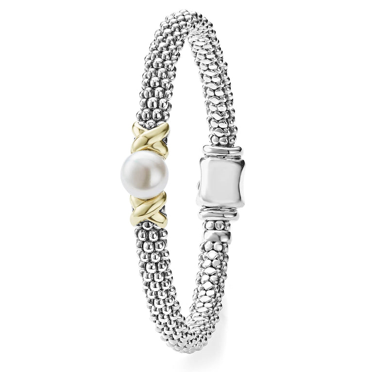 Elegant Two-Tone X Pearl Caviar Bracelet - 6mm Beaded Jewelry for Women | Perfect for Parties, Weddings & Everyday Wear