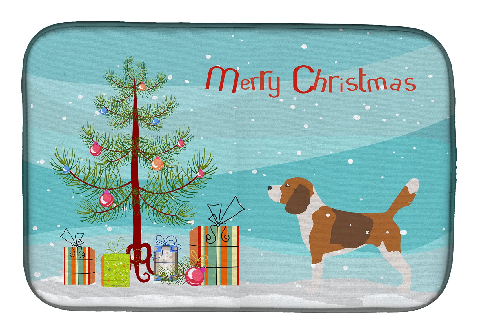 Beagle Christmas Tree Dish Drying Mat - Absorbent Kitchen Counter Pad for Holiday Decor