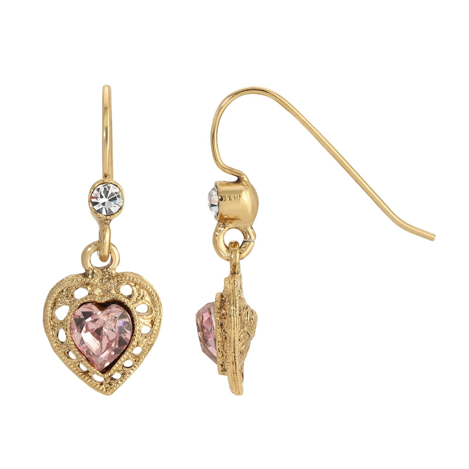 1928 Jewelry Petite Crystal Heart Drop Earrings - Dainty Elegant Silver Stud Earrings for Women, Perfect Gift for Valentine's Day, Anniversary & Special Occasions