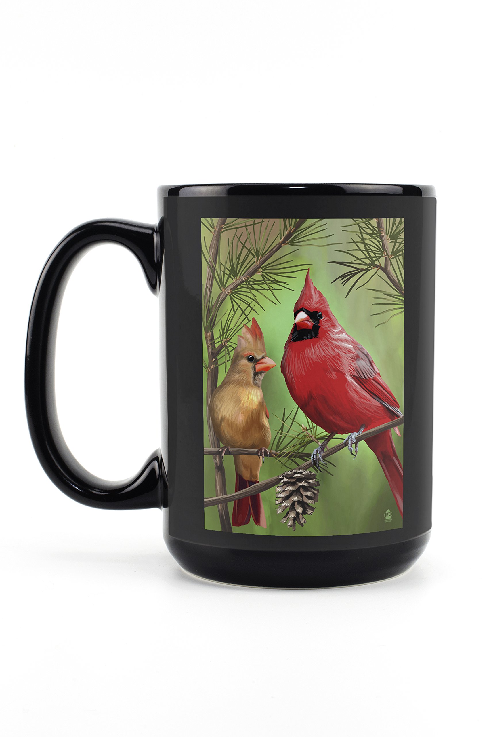 Lantern Press Cardinals in Summer 15oz Black Ceramic Coffee Mug - Microwave & Dishwasher Safe Tea Cup - Perfect for Home, Office & Outdoor Use