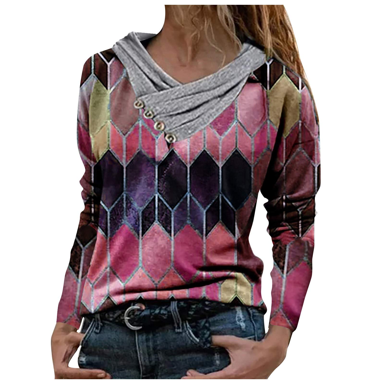 Trendy Women's Loose Fit Tie-Dye Print Long Sleeve Tunic Top with Embroidery Collar | Casual Spring Shirt for Everyday Wear, Office & Weekend Outfits