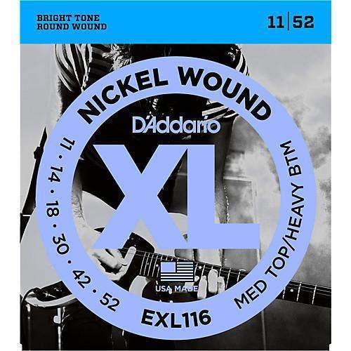 D'Addario EXL116 Nickel Wound Electric Guitar Strings - Medium Top Heavy Bottom (11-52 Gauge) - Perfect for Rock, Metal & Drop Tuning Performances