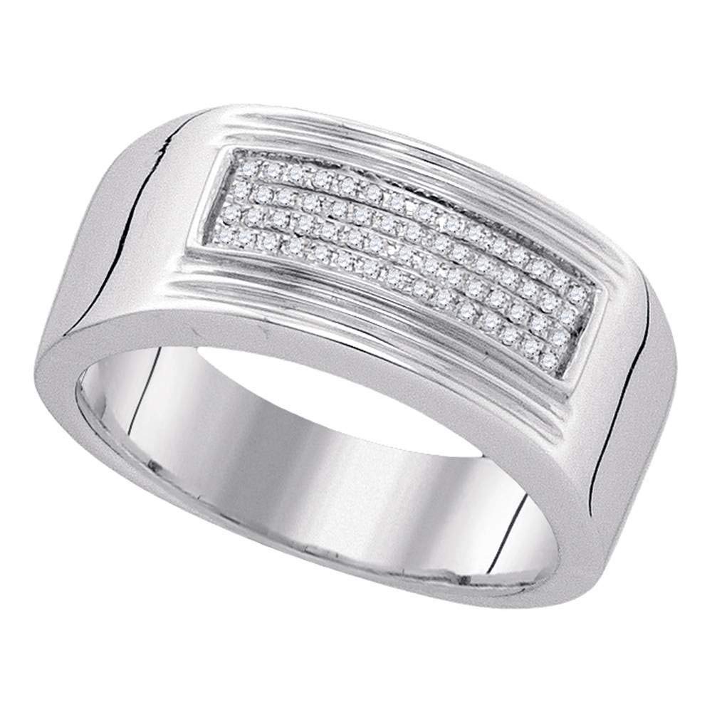 Sterling Silver Men's Diamond Cluster Band Ring - 1/6 CTTW Round & Rectangle Cut Wedding Band for Men, Anniversary Gift, Engagement Ring, Promise Ring, Fashion Jewelry for Special Occasions