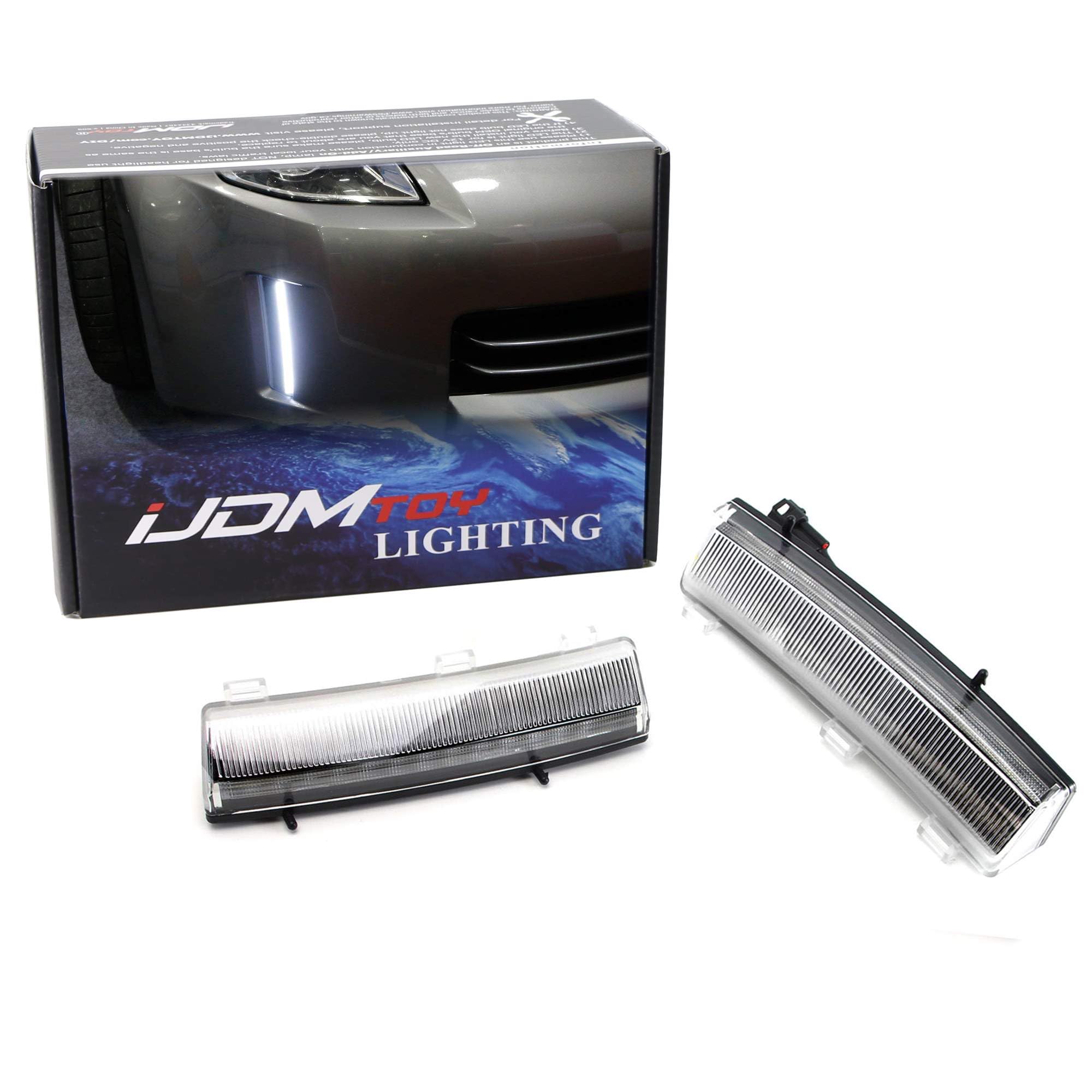 iJDMTOY Clear Xenon White LED Daytime Running Lights - Exact Fit Replacement for 2006-2009 Nissan 350Z LCI Front Bumper Reflector | DRL Upgrade for Enhanced Visibility & Style