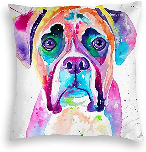 QIANGQIANG Dog Lover's Gift - Boxer Dog Throw Pillow Covers 18x18 Inch, Cotton Linen Cushion Cases for Sofa, Bed, Car & Home Decor - Perfect for Pet Lovers & Cozy Home Styling