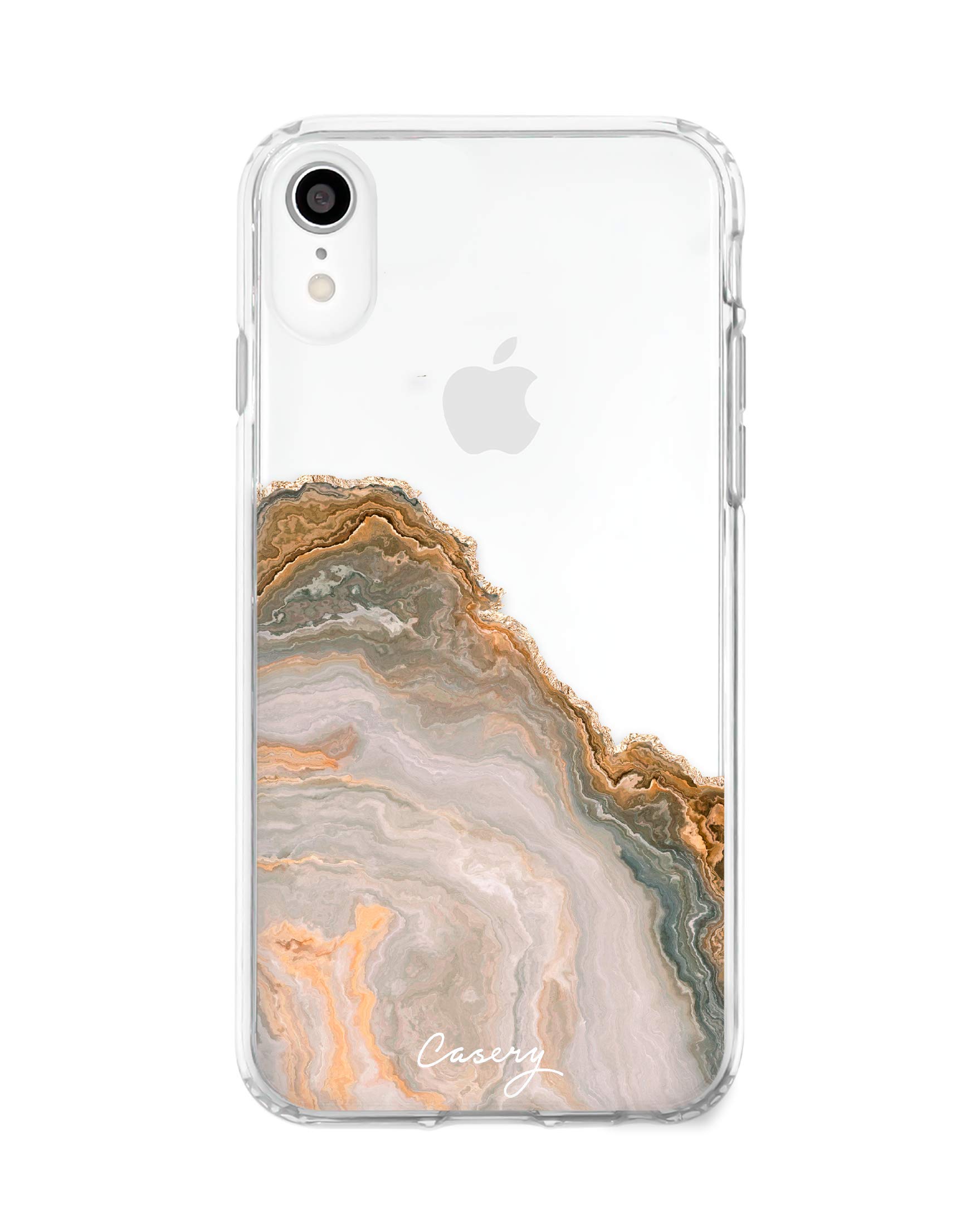 Casery White & Gold Agate Phone Case for iPhone XR IXRH-1006 - Elegant Protective Cover with Marble Design for Women & Men, Perfect for Daily Use, Office, Travel & Gift Giving