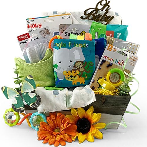 Adorable Stork-Themed Baby Gift Basket - Perfect for Newborn Showers, Birth Announcements & Welcome Home Celebrations