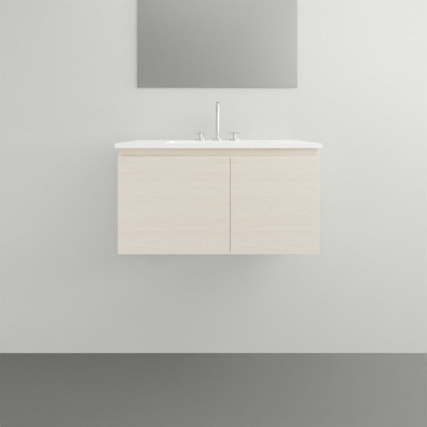 ADP Glacier Lite Ensuite Door and Drawer Slim Vanity with Ceramic Top - Modern Bathroom Vanity for Small Spaces, Perfect for Apartments & Powder Rooms