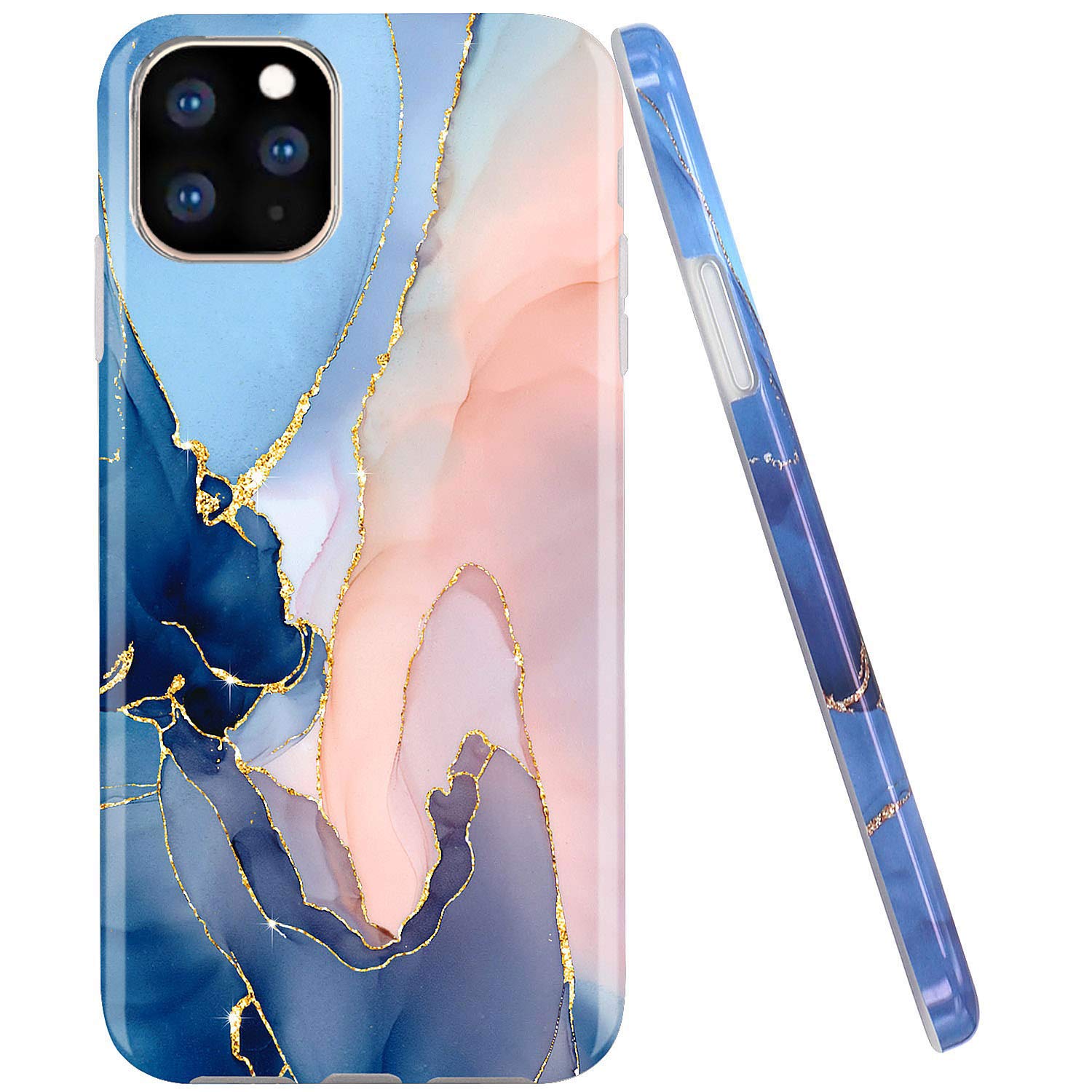 JAHOLAN iPhone 11 Pro Max Case - Gold Glitter Sparkle Marble Design, Clear Bumper TPU Soft Rubber Silicone Cover for iPhone 11 Pro Max 6.5 inch (Purple) - Protective Phone Case for Everyday Use, Parties & Special Occasions