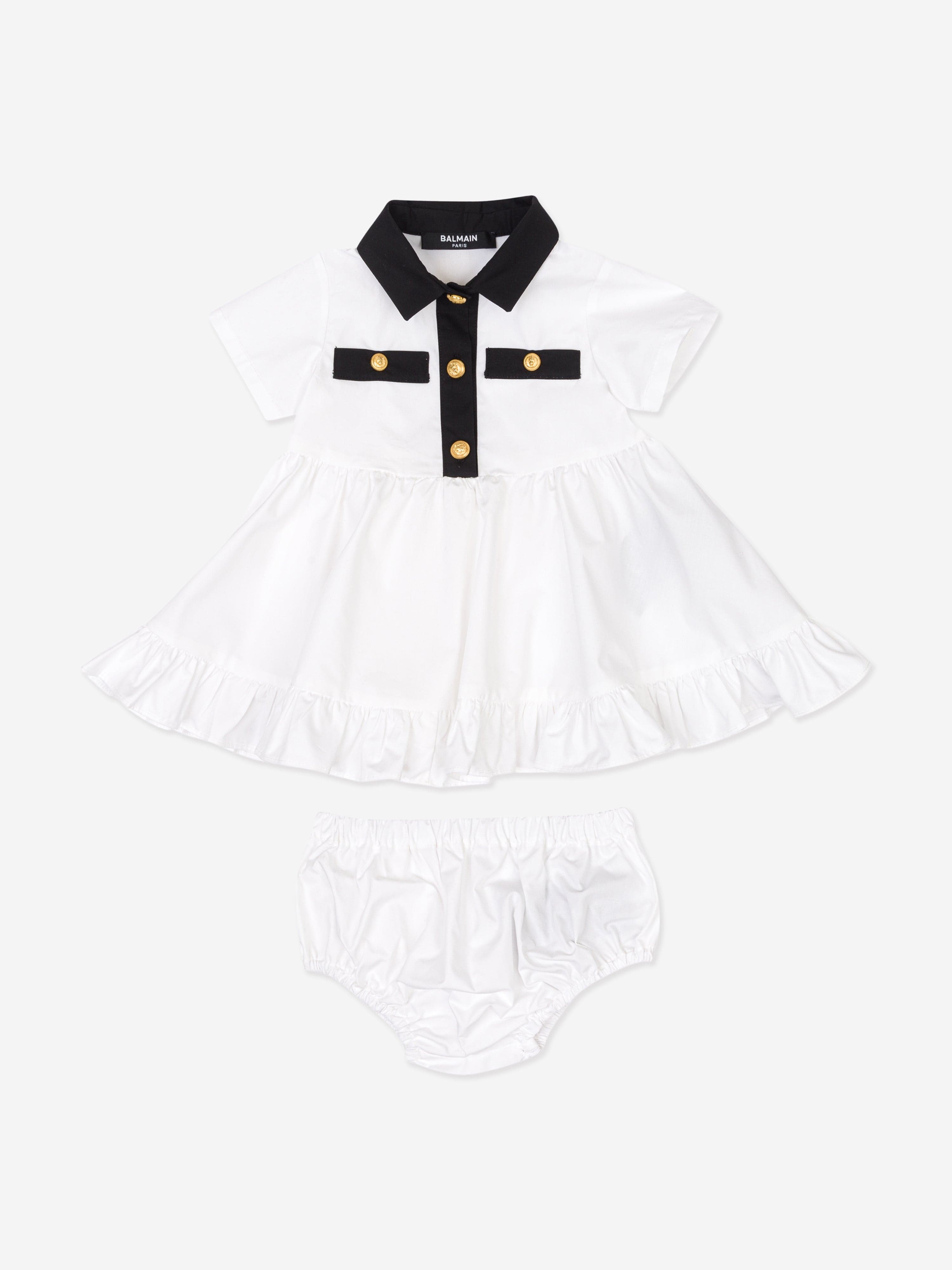 Baby Girls Polo Dress with Knickers in White - Cute Cotton Outfit for Toddler Playdates & Summer Parties