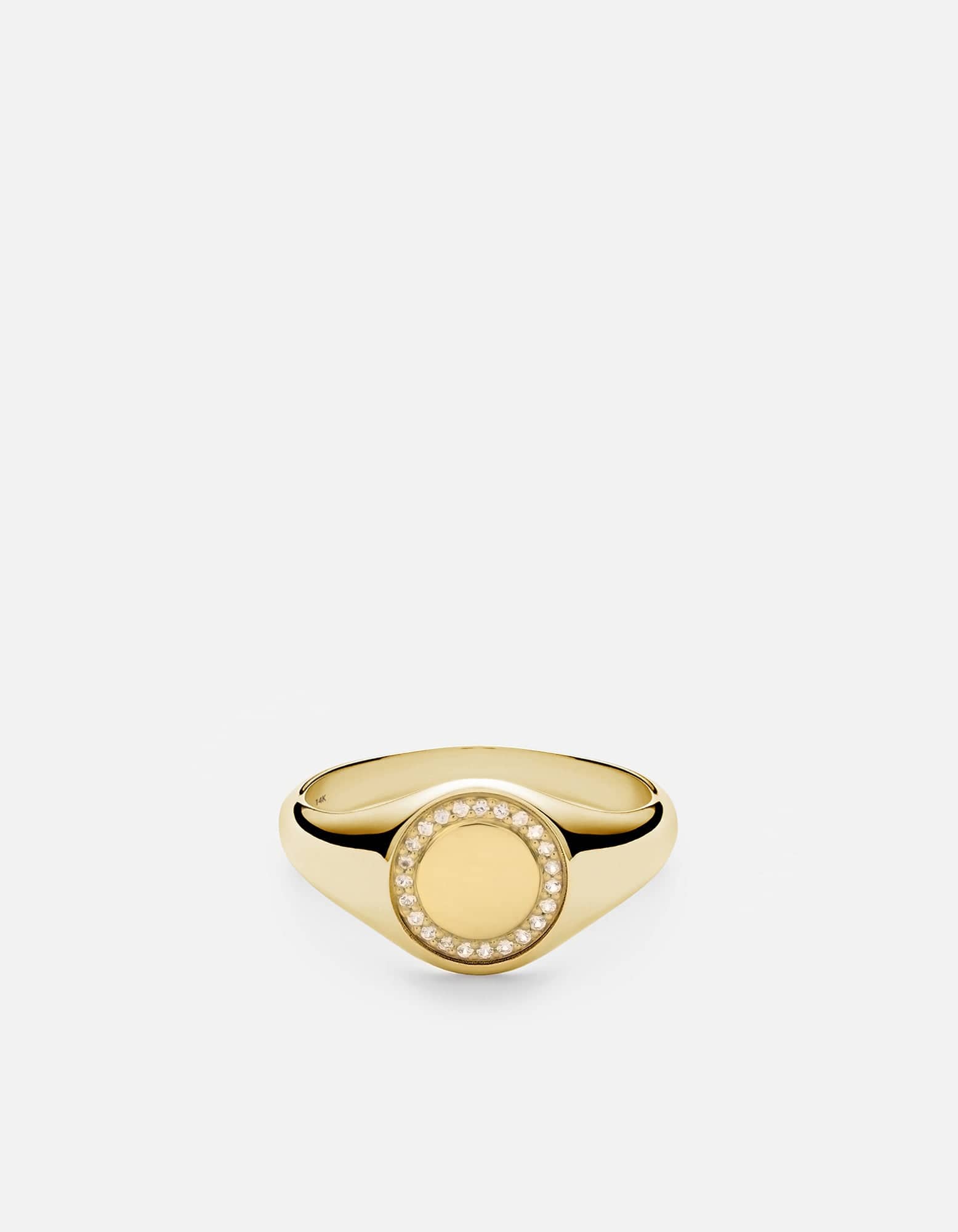 14K Gold Pavé Halo Signet Ring for Women - Elegant Stackable Band for Everyday Wear & Special Occasions