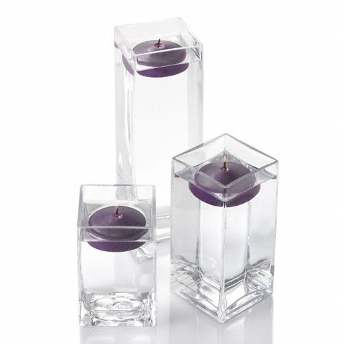 Set of 18 Eastland Square Glass Vases with 18 Purple Richland Floating Candles (3 Inch) - Perfect for Wedding Centerpieces, Home Decor, and Romantic Ambiance