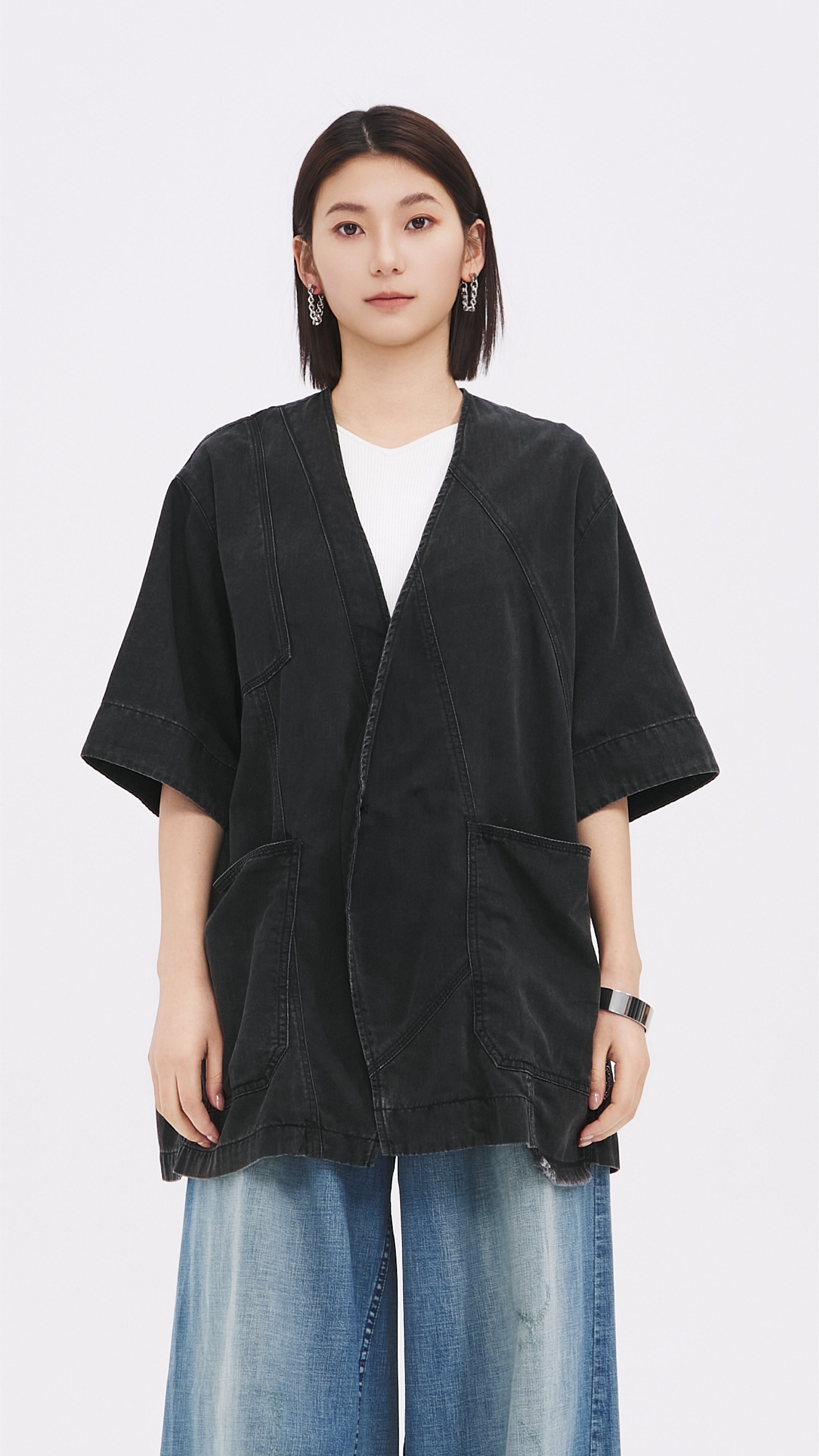 Vintage Reconstructed Denim Kimono Jacket for Women - Boho Chic Outerwear for Casual Wear, Music Festivals & Layering