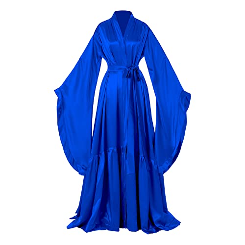 Elegant Women's Silk Bridal Robe - Old Hollywood Maternity Photoshoot Lingerie Cover Up, Long Satin Nightgown & Bathrobe for Wedding, Honeymoon, Boudoir Photography and Relaxing at Home