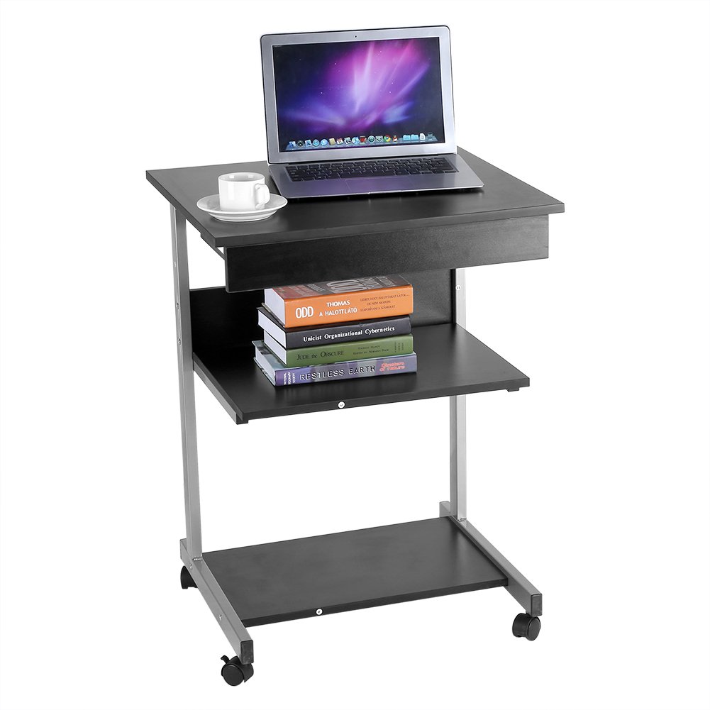 Portable Modern Wooden Laptop Table - Adjustable Mobile Computer Desk, Rolling Side Table for Home Office, Study, Living Room, Bedroom, Coffee Table, TV Tray, Snack Stand - Ideal for Work, Relaxation, and Entertainment