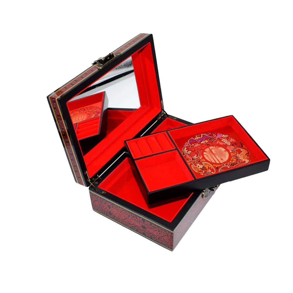 **MIIAOPAI Wooden Jewelry Box - Black Jewelry Storage Box with Putter Design, 21x14x15cm, Perfect for Wedding Gifts, Cosmetic Case & Organizer - Ideal for Home, Travel & Bridal Accessories**