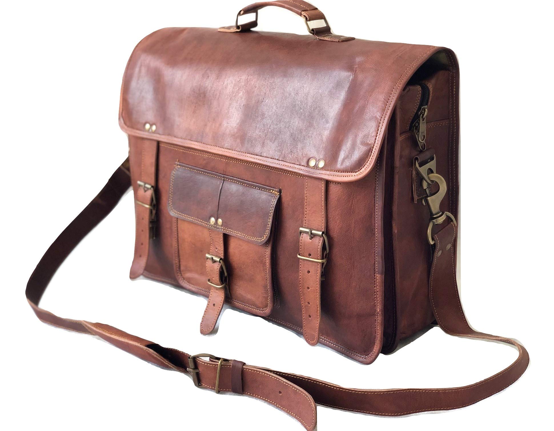 17 Inch Genuine Leather Briefcase for Men - Retro Buffalo Hunter Messenger Bag for Laptop, Office & College - Durable Work Bag for Business Professionals & Students