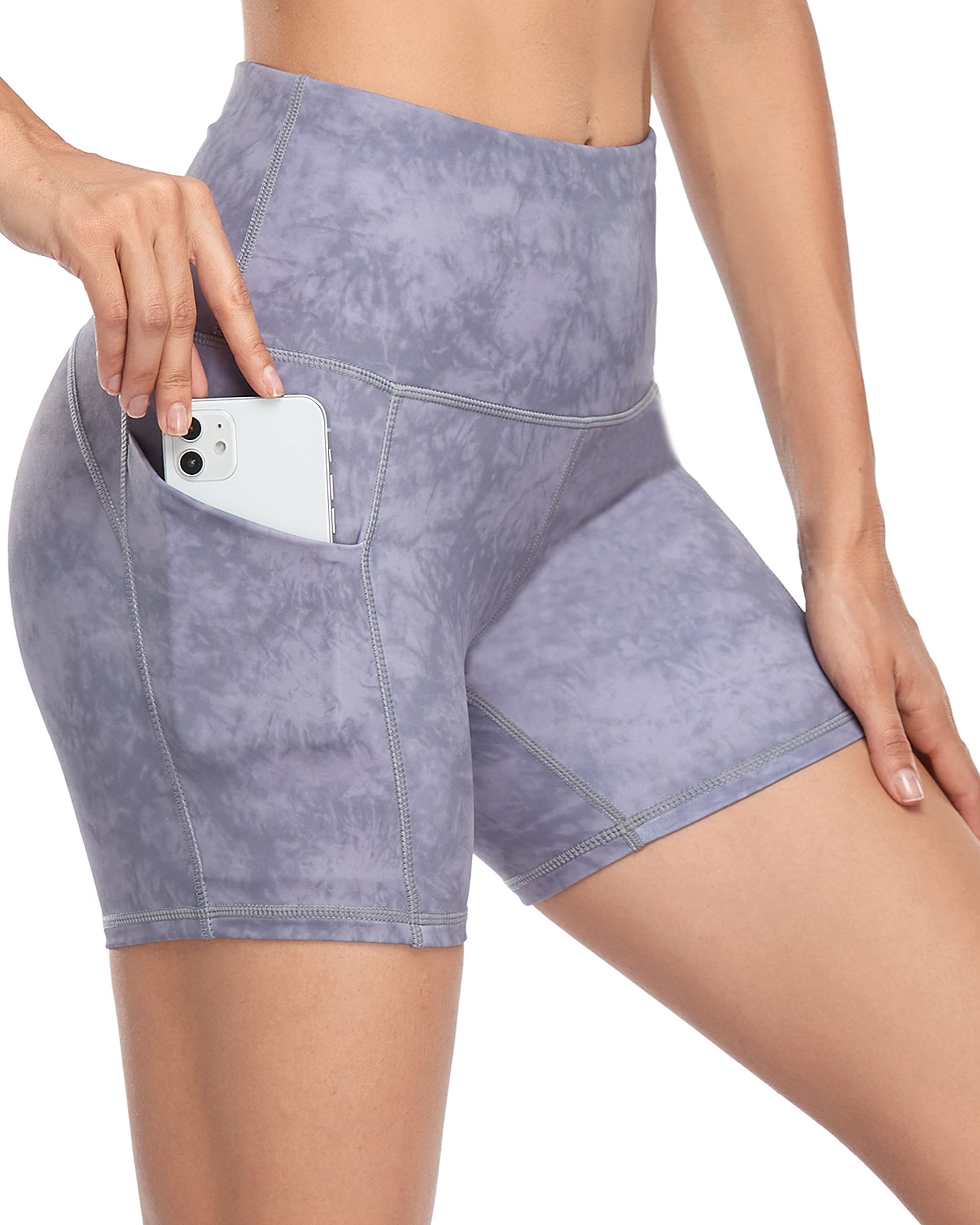 Oalka Women's High Waist Yoga Shorts with Side Pockets - 4