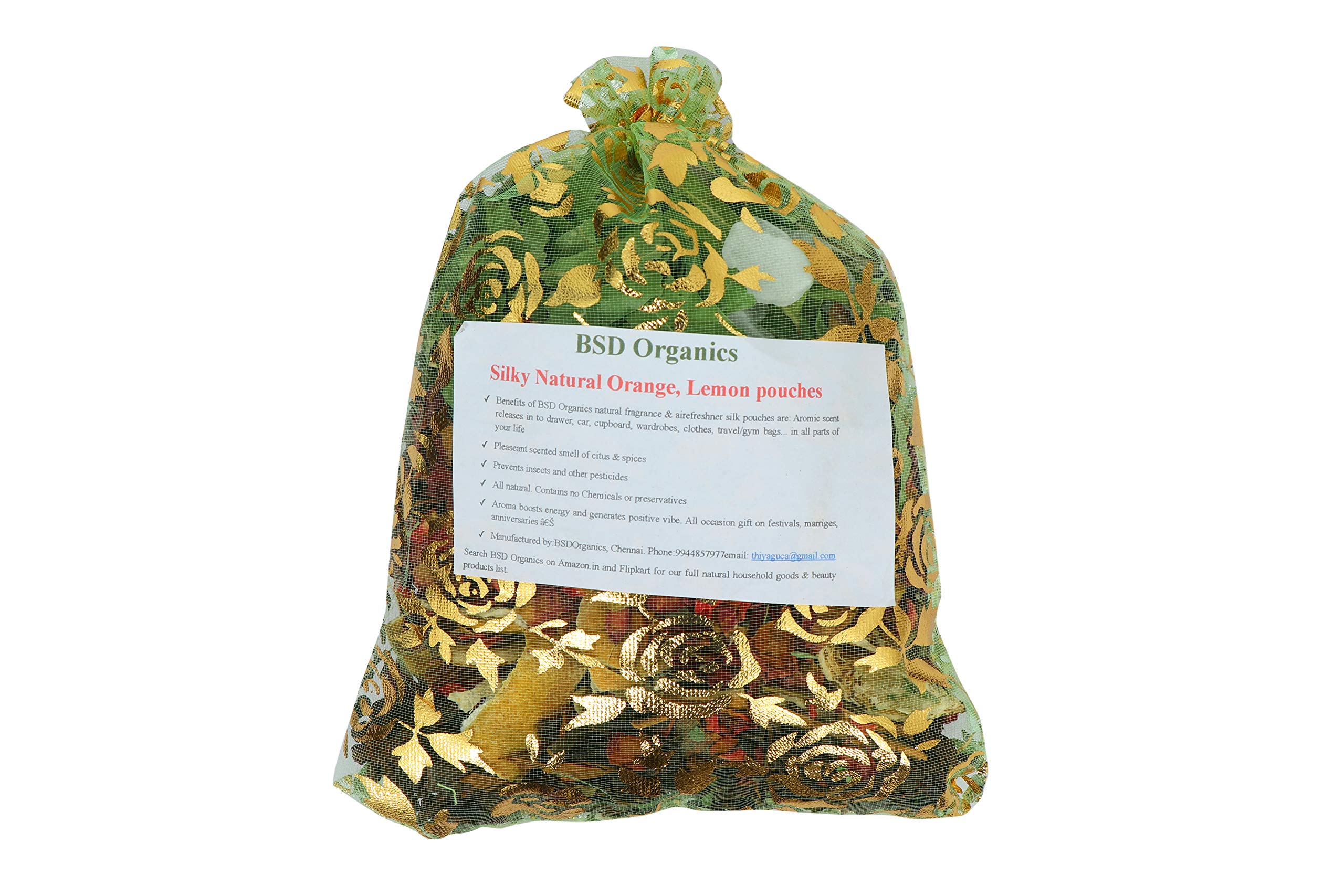 Bsd Organics Silky Natural Potpourri Sachet - Orange, Lemon, Flowers & Spices Fragrance | Home Decor, Gift, Closet Freshener | Aromatherapy & Room Decor
