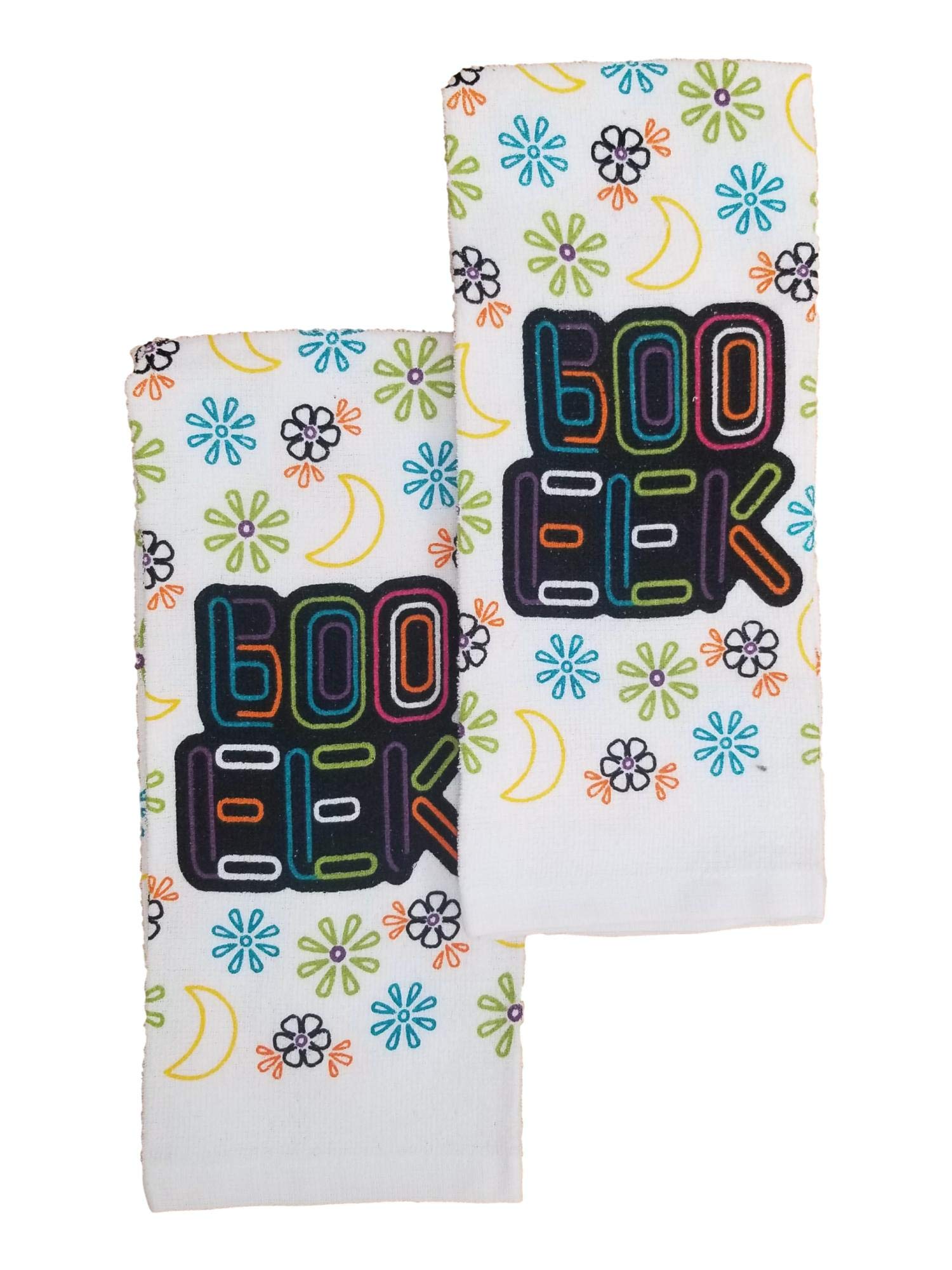 Halloween Floral Boo Eek Kitchen Towel Set - 2 Pack Dish Towels for Spooky Decor & Holiday Cooking