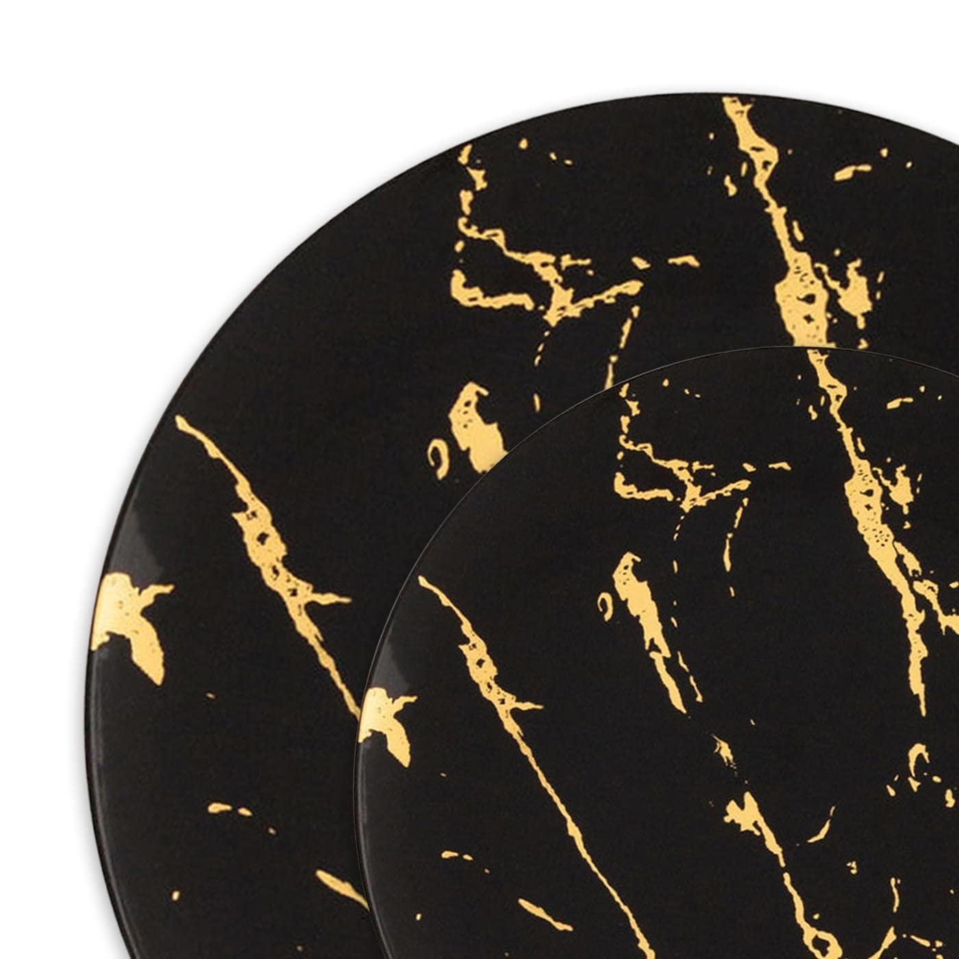 Elegant Black & Gold Plastic Plates - Disposable Black Marble Dinnerware Set for Wedding, Party, and Special Events - 240-Piece Bulk Pack (120 Dinner Plates + 120 Salad Plates) - Perfect for Catering, Banquets, and Upscale Gatherings