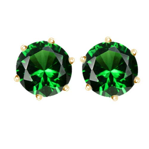 Gold Plated CZ Stud Earrings for Women - 8mm Yellow/Green - Perfect for Parties & Gifting