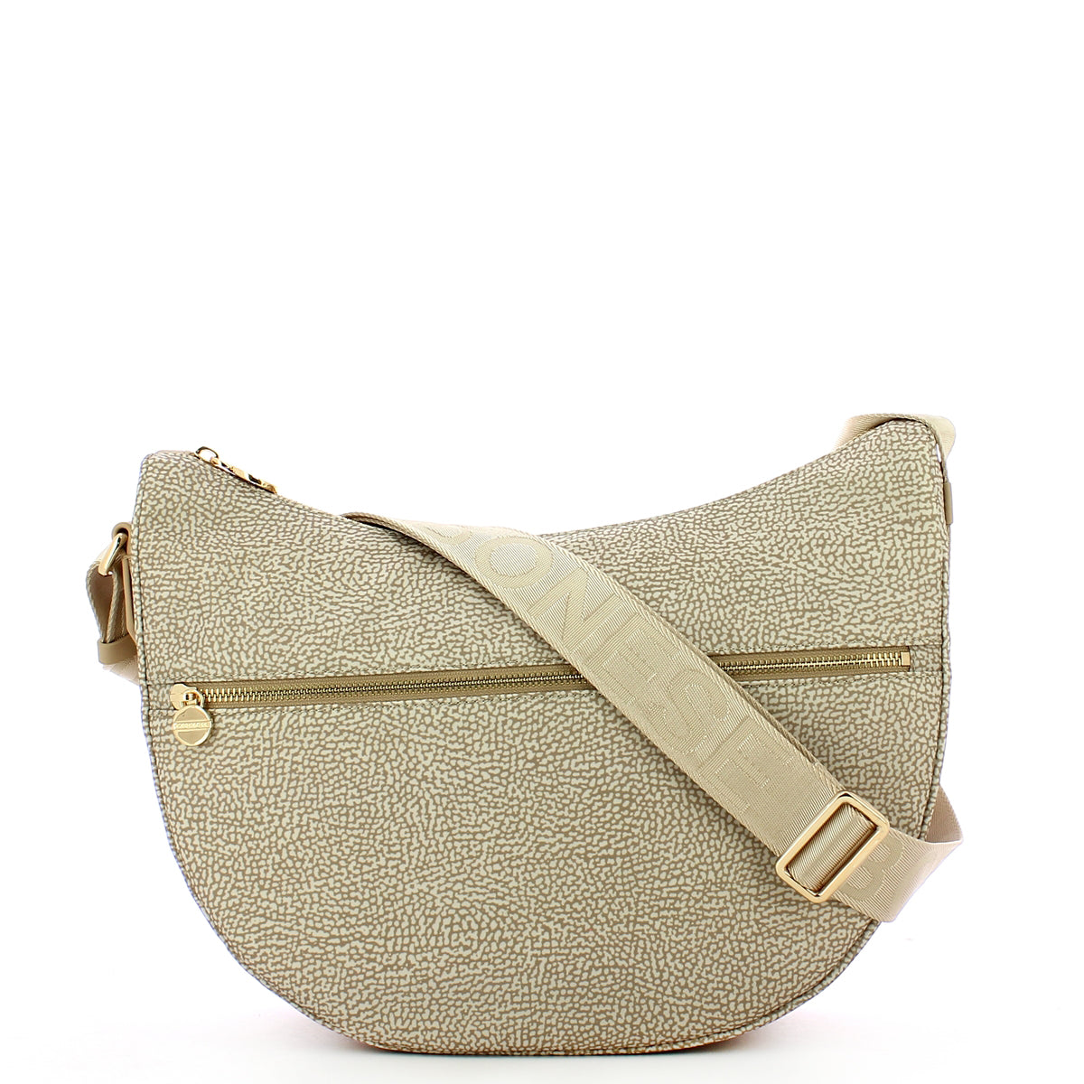 Borbonese Luna Middle Sabbia Recycled Nylon Crossbody Bag with Front Pocket 934108I15 - Sustainable Fashion Handbag for Women, Perfect for Work, Travel and Everyday Use