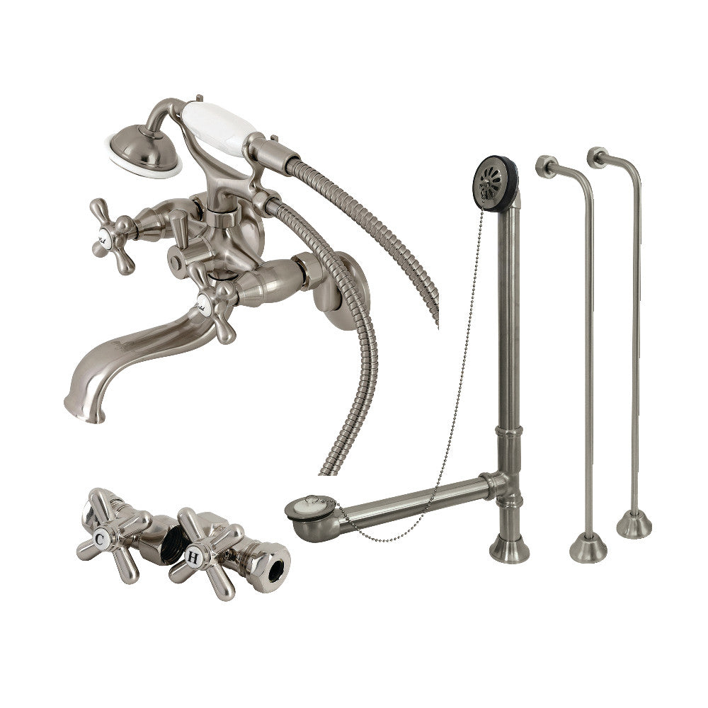Kingston Brass CCK225MB Vintage Wall Mount Clawfoot Tub Faucet Set with Supply Line - Classic Bathroom Fixture for Antique & Modern Bathtubs