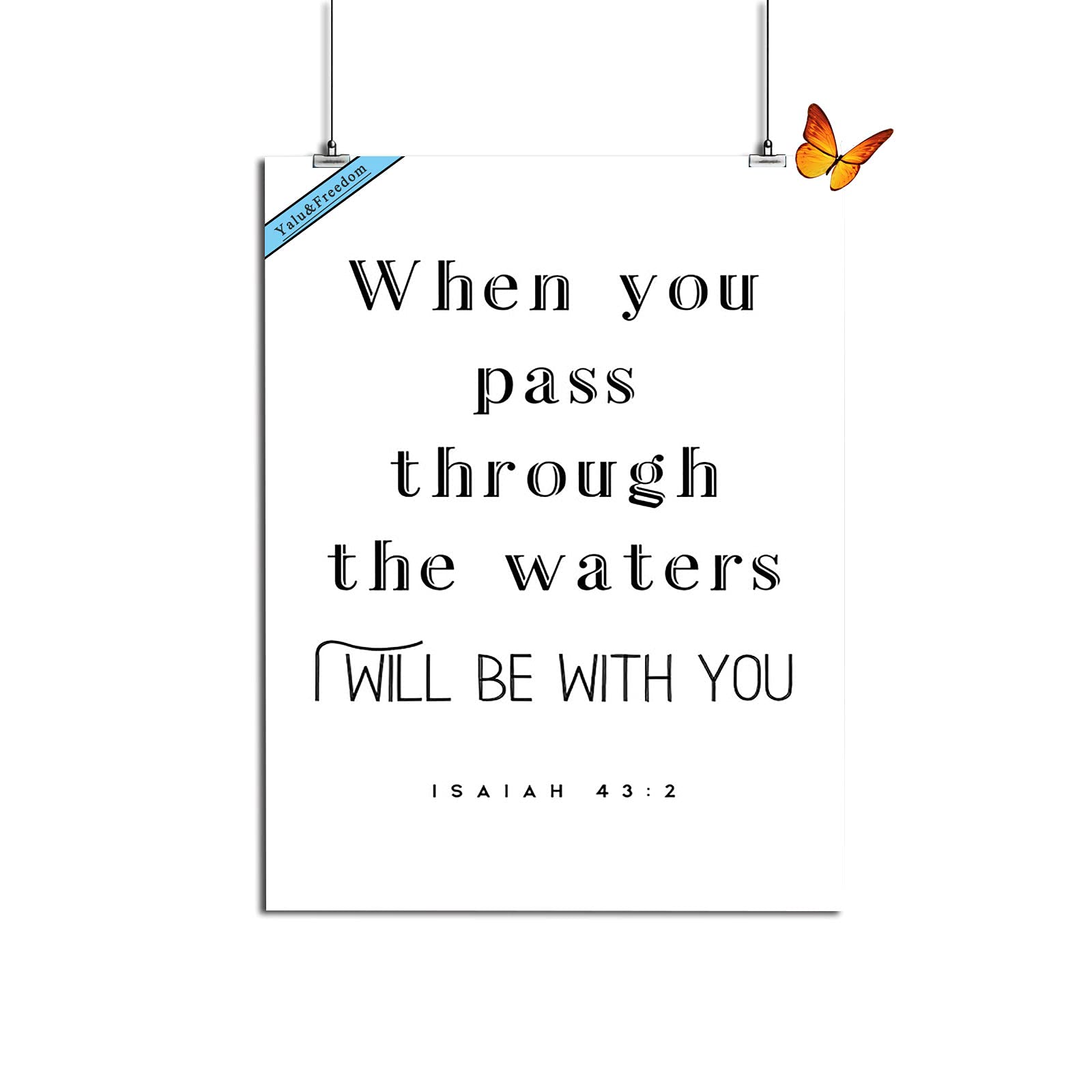 Blue Beach Themed Wall Decor for Bedroom - 'When You Pass Through The Waters I Will Be With You' Isaiah 43:2 Scripture Wall Art - 8x12 Inch Modern Canvas Print (No Frame) - Perfect for Coastal Home Decor, Christian Gift, or Nursery Inspiration