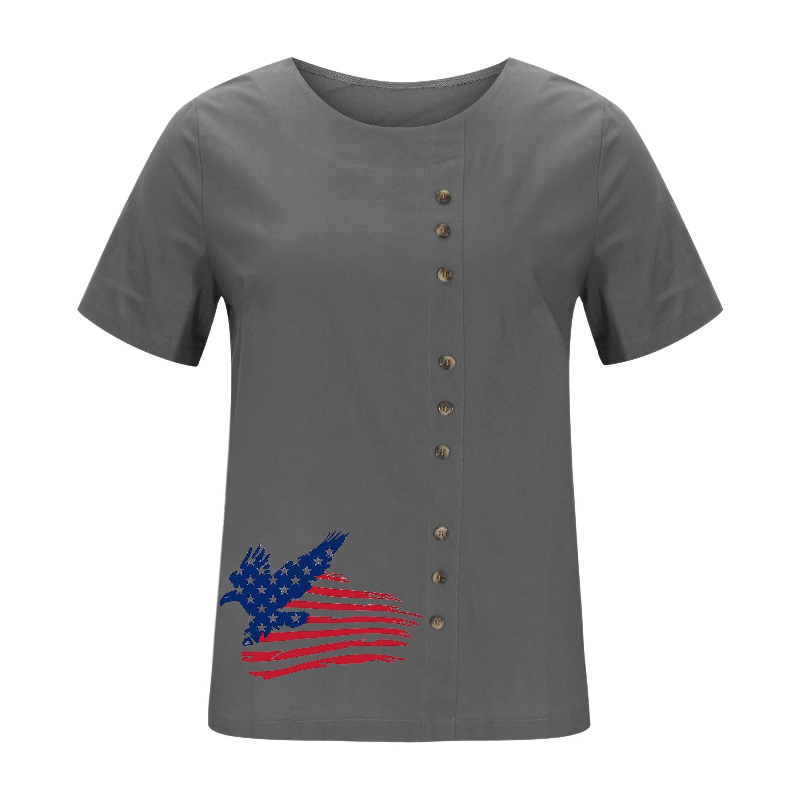 Women's 4th of July Shirts - Cotton Linen Casual Tunic Tops, Loose Fit Short Sleeve Button Blouses for Summer Outfits & Patriotic Celebrations