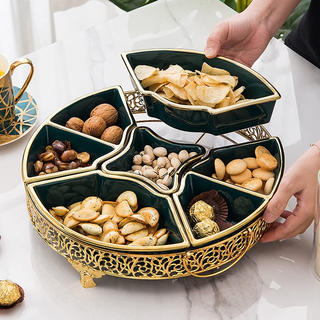 7-Cell Dried Fruit Basket with Lid - Healthy Gourmet Snack Box & Food Tray - Perfect for Birthday, Thanksgiving, Christmas Gifts - Ideal for Home, Office, Party Snacking & Holiday Decor