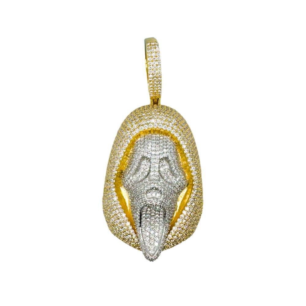Moissanite Diamond Ghostface Scream Mask Pendant - 14k Gold Plated 925 Sterling Silver Necklace for Halloween, Cosplay & Horror Movie Fans