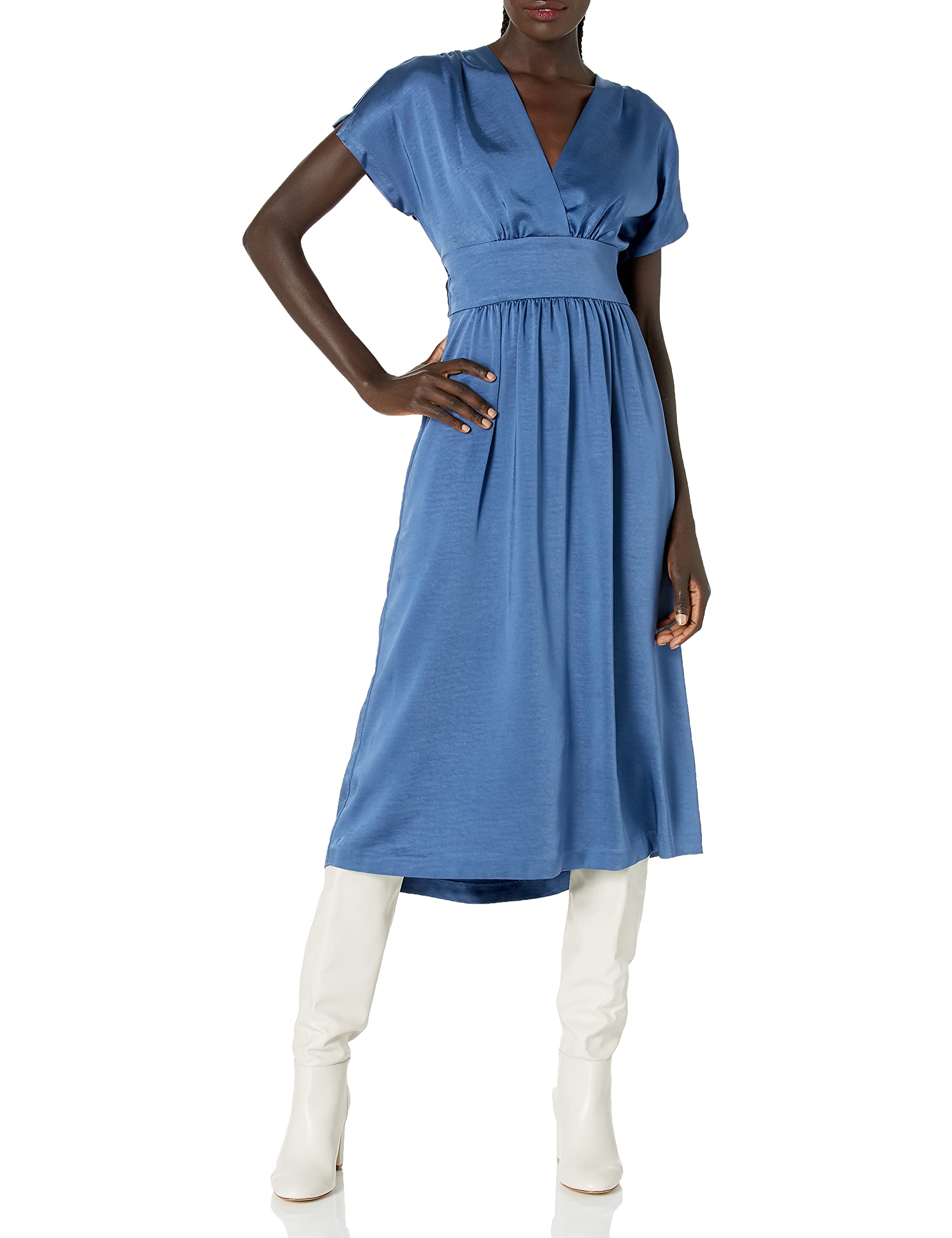 Anne Klein Women's V-Neck Midi Dress - Elegant Flowy Summer Dress with Pockets for Casual Outings, Office Wear & Special Occasions