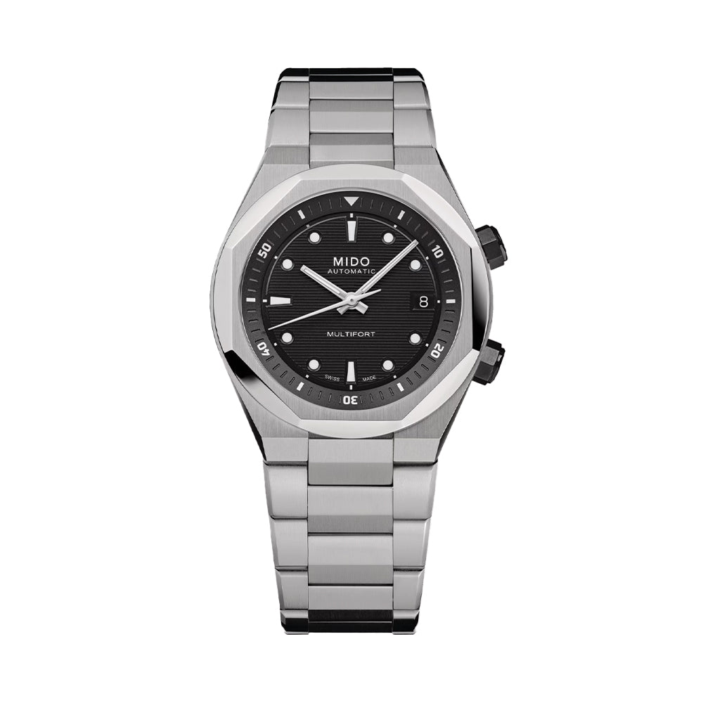 Multifort 8 Two Crowns Automatic 40mm Black Stainless Steel Watch for Men - Luxury Dress & Casual Timepiece for Business, Office & Everyday Wear