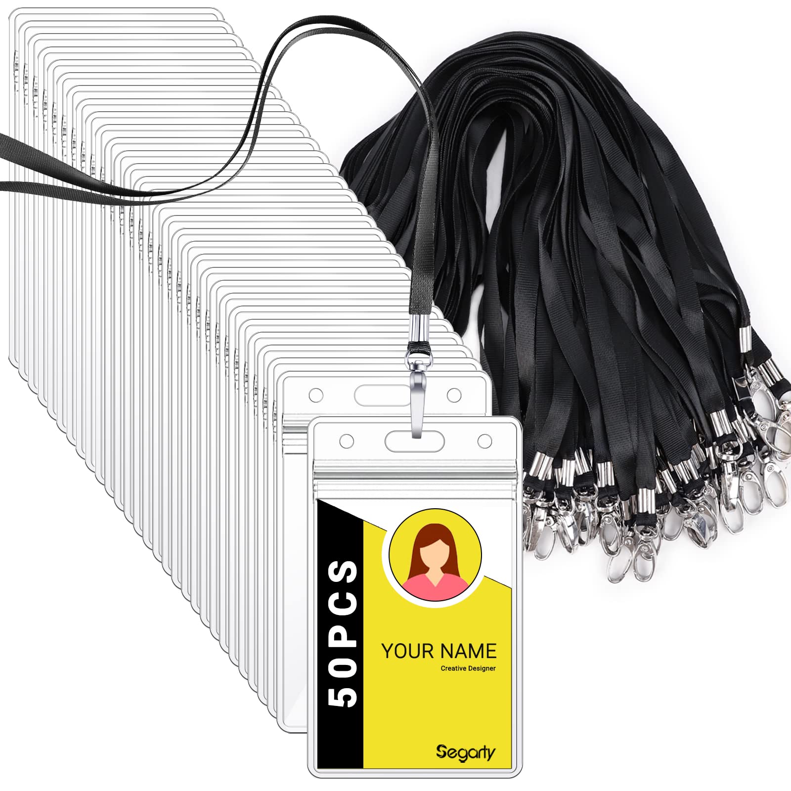 Segarty 50 Pack ID Lanyards with Clear Badge Holders - Waterproof & Durable for Office, School, Business Use