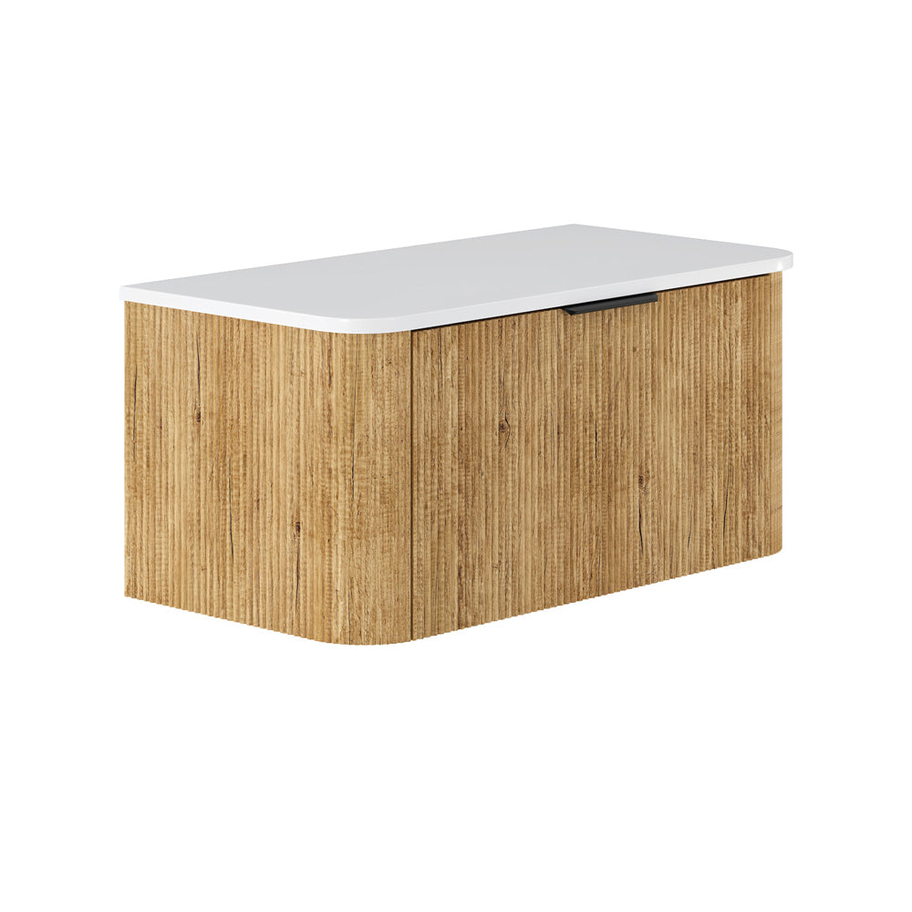Fienza 90US C Minka Curved Scandi Oak 900 Wall Mounted Cabinet - Modern Kitchen Storage Solution for Small Spaces & Bathroom Organization