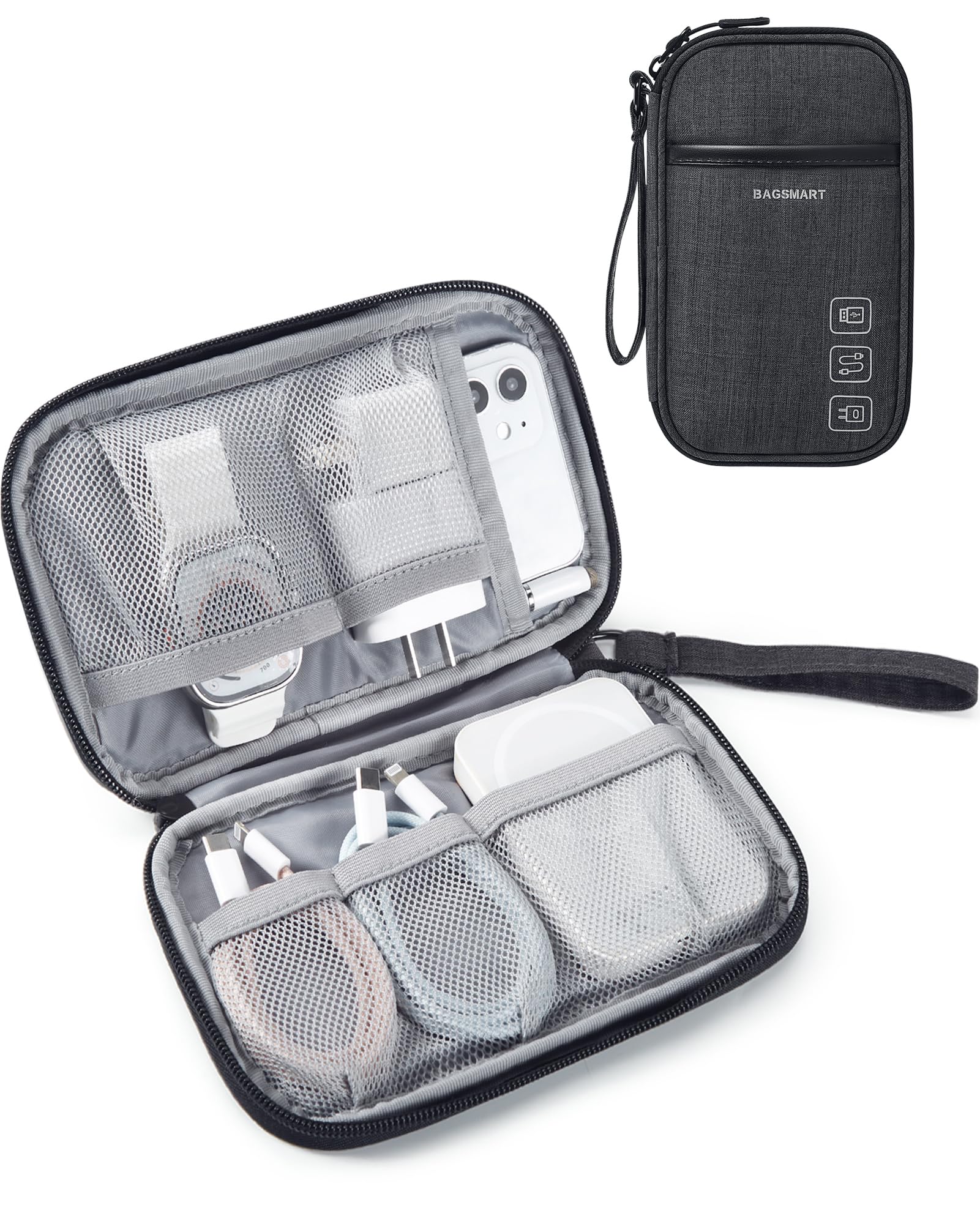BAGSMART Travel Cable Organizer Bag - Cord Management Pouch for Chargers, Cables, Phones & Flash Drives | Compact Single-Layer Tech Accessories Case (Black) | Perfect for Business Trips, Daily Commute & Home Office Organization