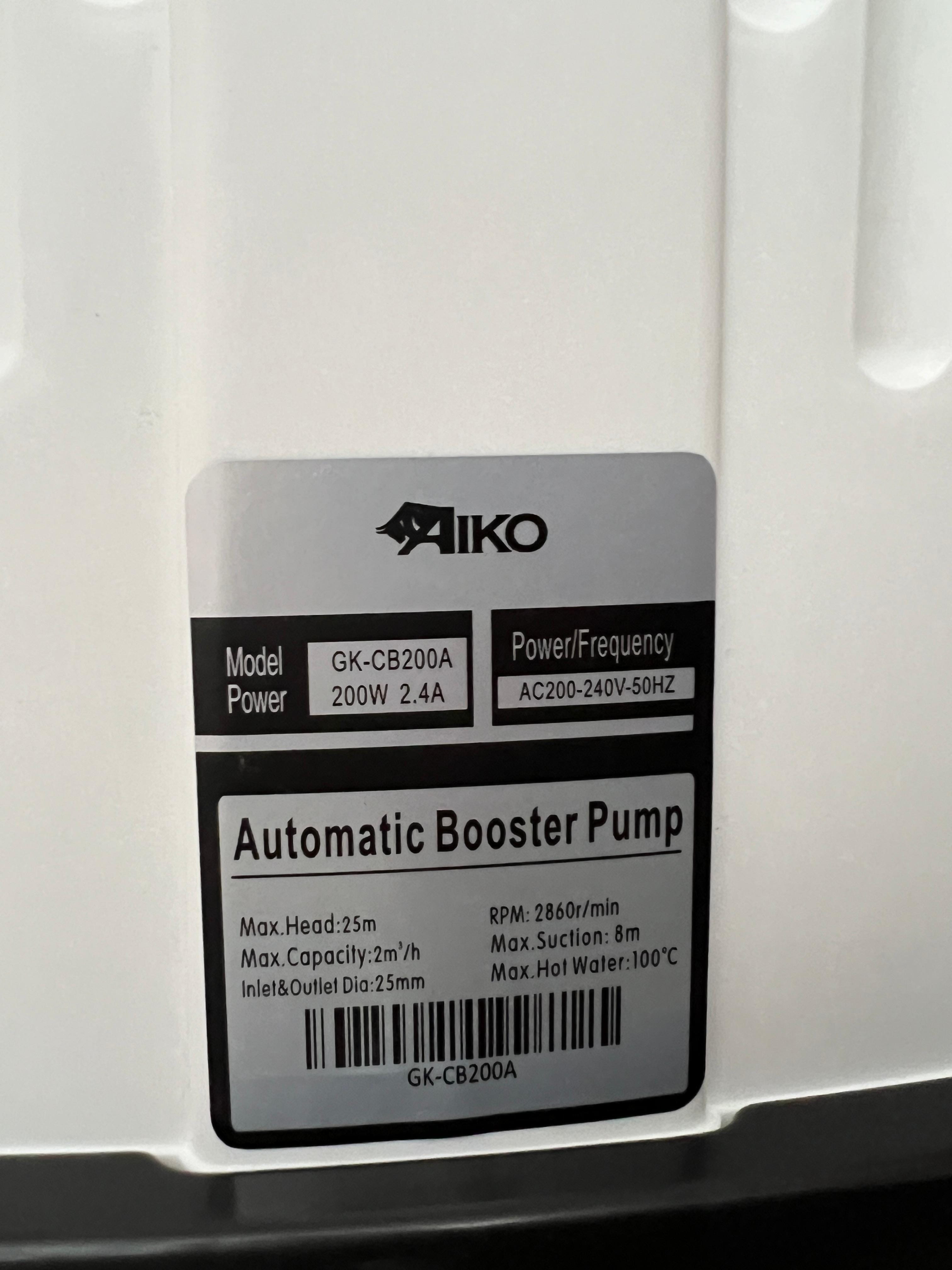 Aiko 200W Automatic Self Priming Booster Water Pump with 2L Tank & Cover - 240V 50Hz - Model WP GK CB200A | Ideal for Home Water Pressure Boosting, Garden Irrigation & Small Farm Use