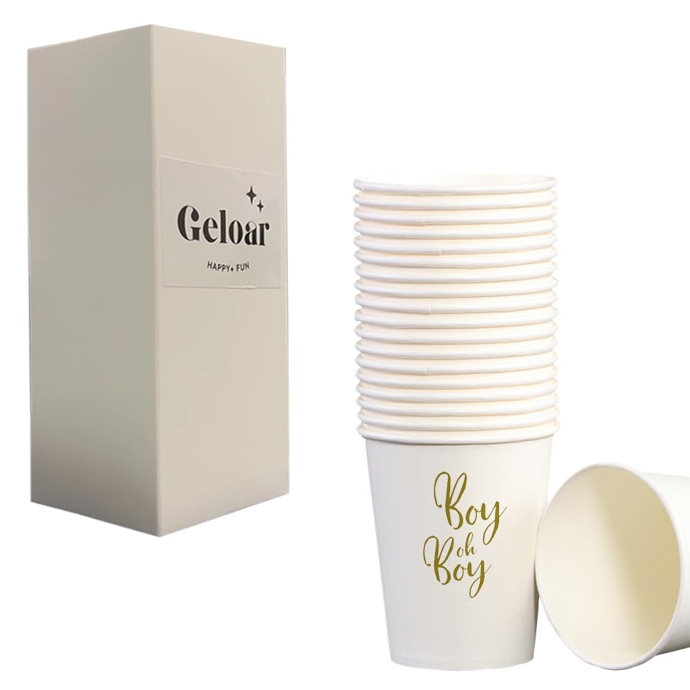 Geloar 20-Pack 9oz Gold Disposable Paper Cups for Baby Shower - Boy Oh Boy Theme Party Supplies, Baby Welcome Celebration, Gender Reveal & Kids Birthday Party Essentials