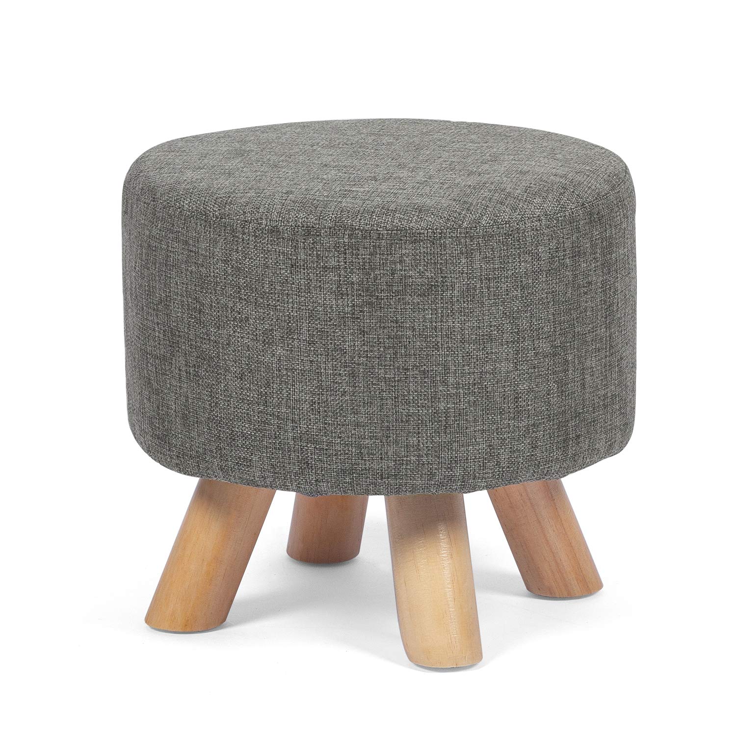 Homebeez Round Ottoman Foot Rest Stool - Soft Fabric Small Footstool with Non-Skid Wood Legs, Gray - Perfect for Living Room, Bedroom & Office Comfort