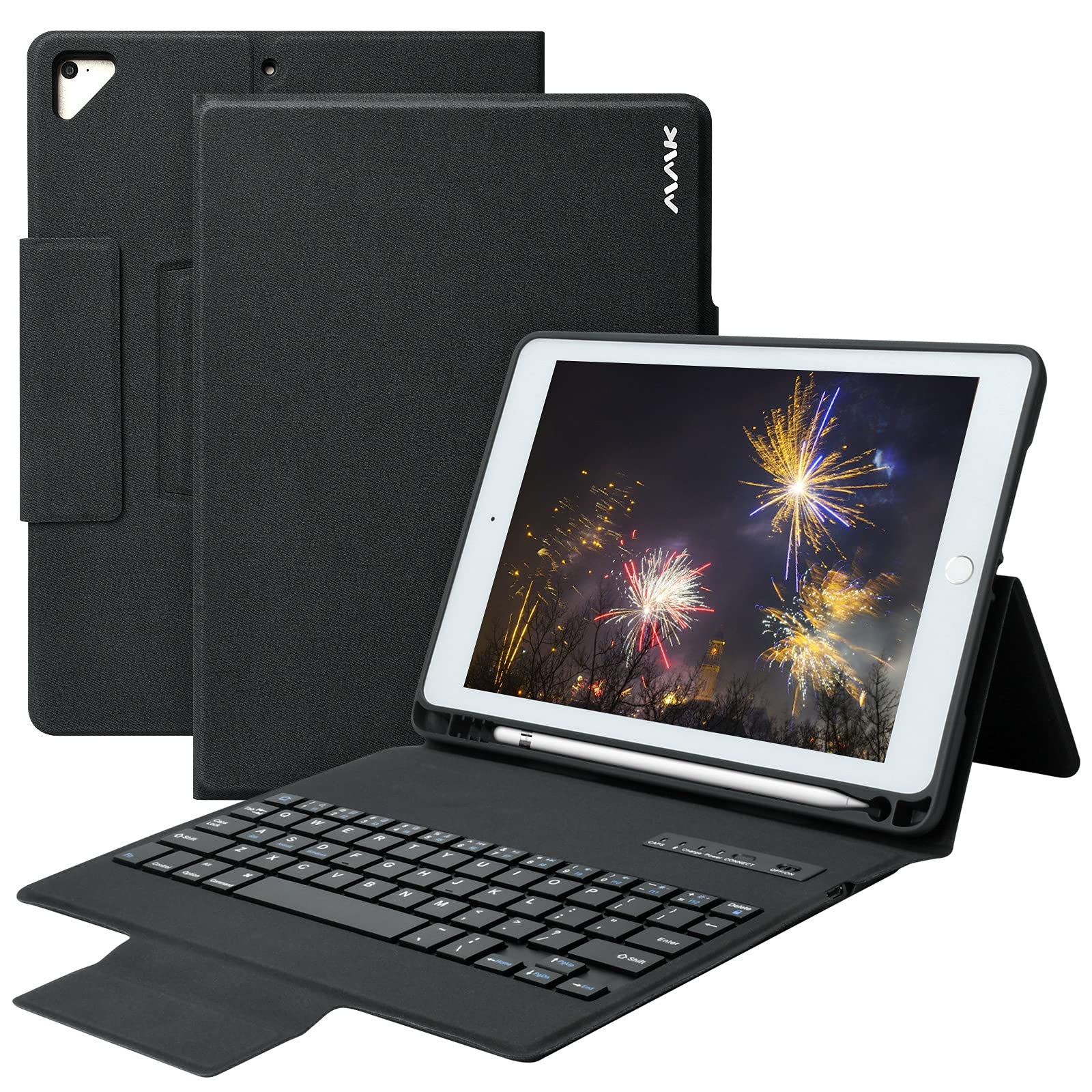 MMK Bluetooth Keyboard Case for iPad 9.7 (6th/5th Gen, Air 2/1) - Slim Protective Cover with Built-in Wireless Keyboard & Magnetic Auto Sleep/Wake - Perfect for Work, Study & Travel