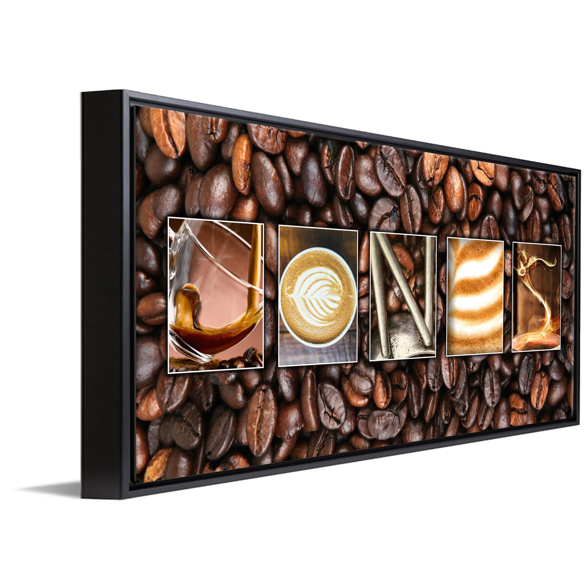 Personalized Coffee Shop Name Art Décor Gift - Custom Barista & Coffee Lover Present - 16x32 Inch Float Framed Canvas - Perfect for Café Wall Decor, Barista Appreciation & Coffee Enthusiast Gifts