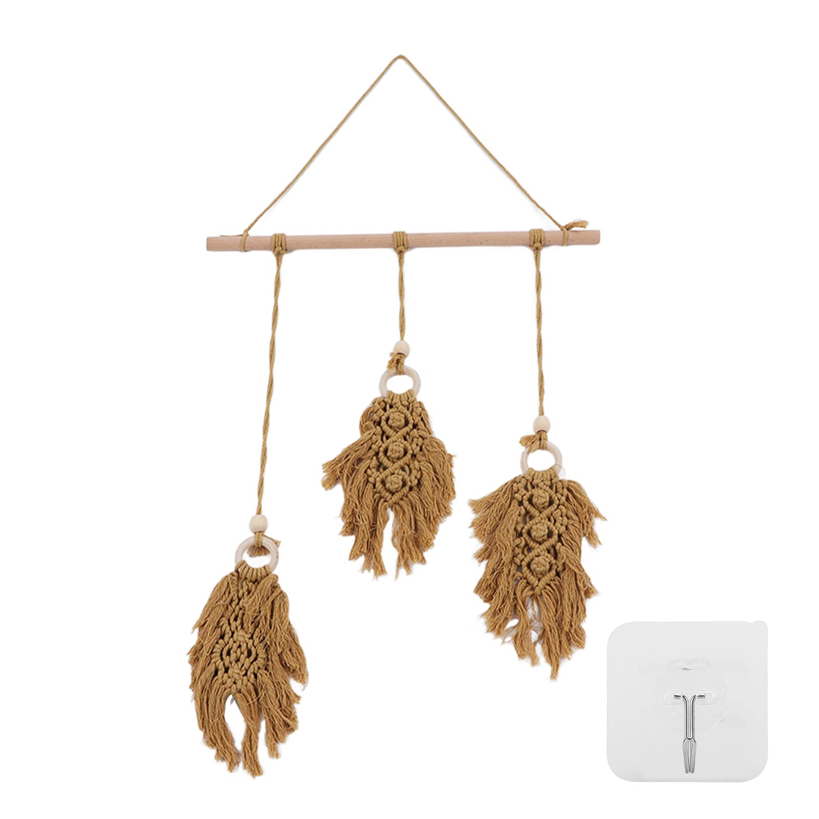 Handwoven Boho Chic Leaf Macrame Wall Hanging with Feather Tassels - Natural Brown Fiber Art Home Decor for Living Room, Bedroom, Apartment | Perfect for Bohemian, Farmhouse & Coastal Interior Design Styles