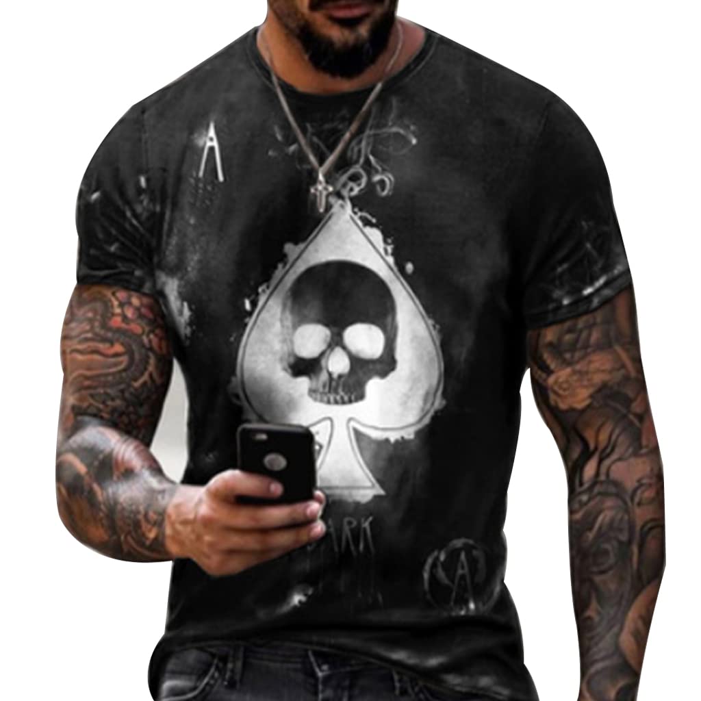 3D Skull Graphic T-Shirt for Men - Cool Printed Short Sleeve Muscle Tee, Casual Crew Neck Top | Perfect for Streetwear, Halloween Costumes & Rock Concerts
