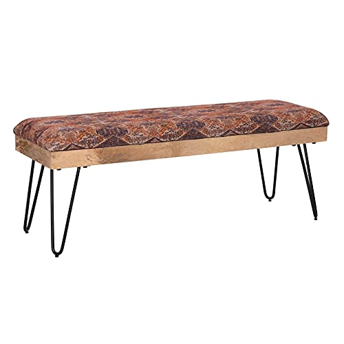Powell Furniture Linon Denton Wood and Metal Tribal Bench - Black Modern Entryway Bench for Living Room, Bedroom & Hallway