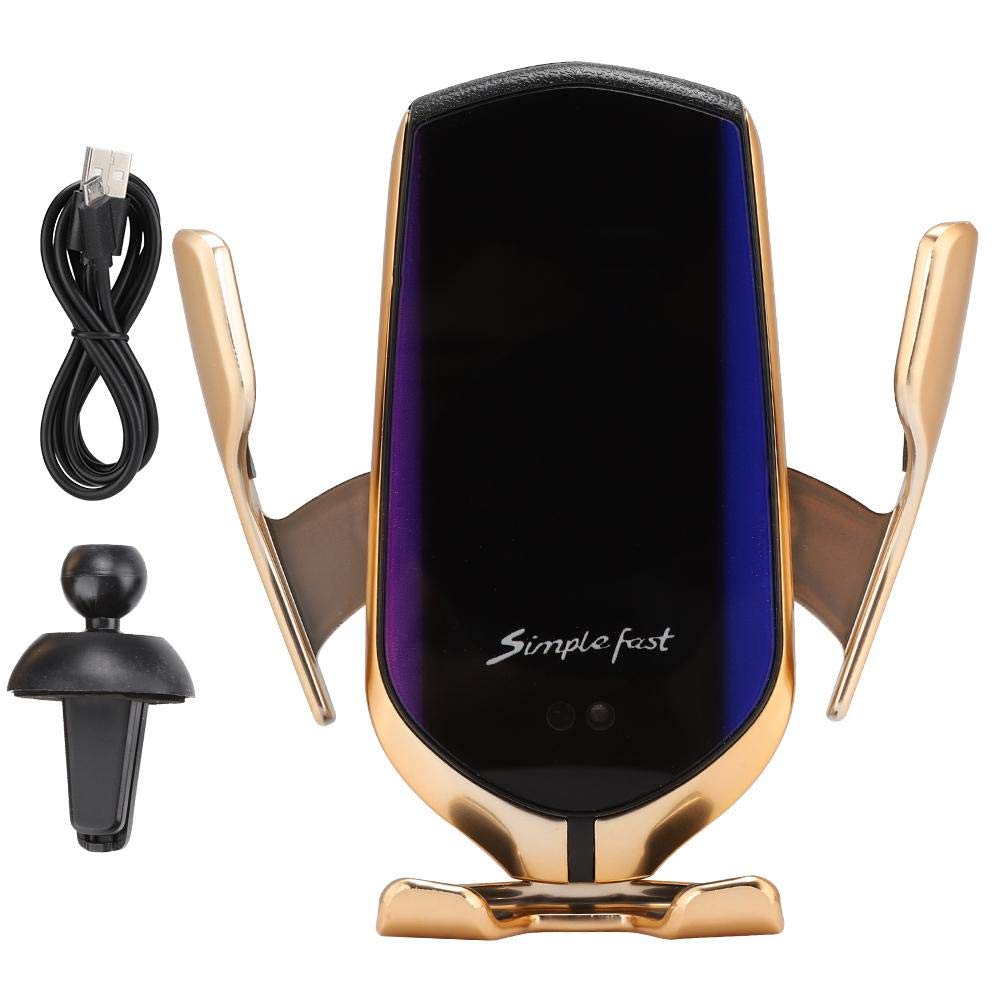 Universal Car Phone Mount Holder with Fast Qi Wireless Charging - Compatible with Samsung, Huawei, Xiaomi (Gold) | Hands-Free Charging for Safe Driving & Road Trips