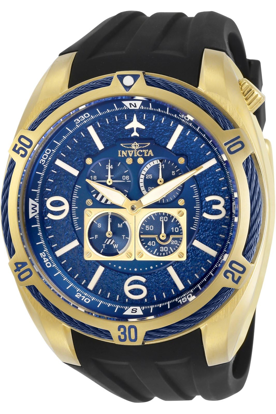 Invicta Men's Aviator Quartz Watch - Black Stainless Steel Chronograph with Date Window, 50mm Case - Perfect for Aviation Enthusiasts, Business Professionals & Everyday Wear (Model 30487)