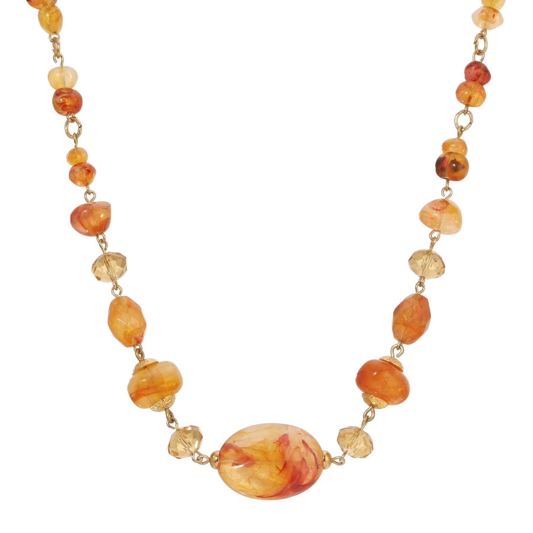 1928 Jewelry Marble Effect & Topaz Crystal Beaded Necklace - 15